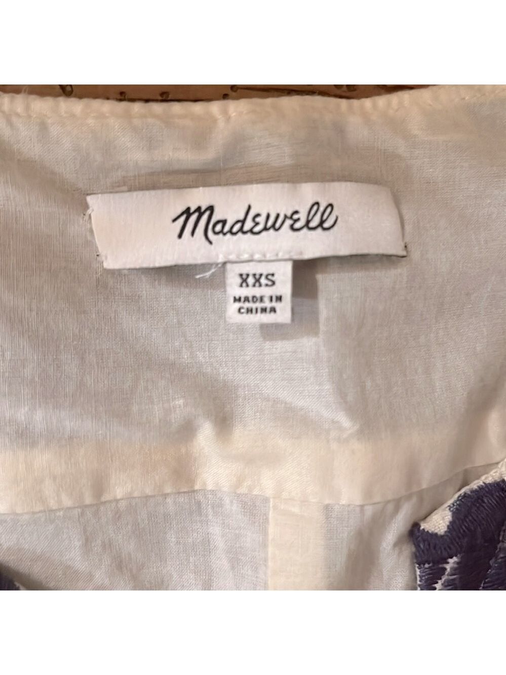 Madewell Women’s Embroidered Sunray Shirtdress Sleeveless Cream & Navy Check XXS - Picture 14 of 15